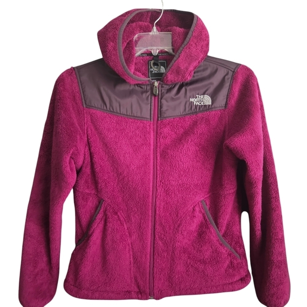The North Face Sz Small Fuchsia Fleece Hooded Womens Full Zip‎ Soft Cozy Outdoor